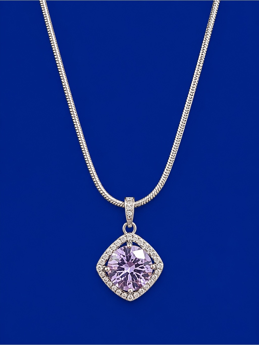 Sterling Silver Amethyst Halo Pendant Necklace